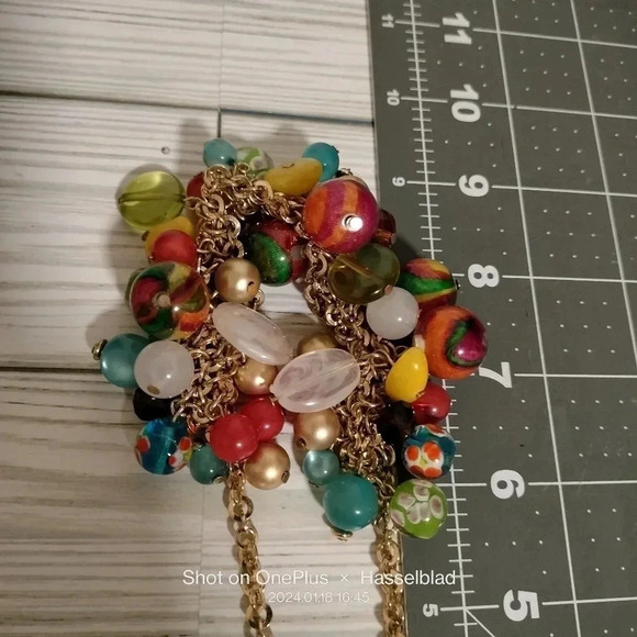 Colorful Multiple Glass Bead Ball Gold Tone Statement Fashion Necklace Cluster - Picture 8 of 9